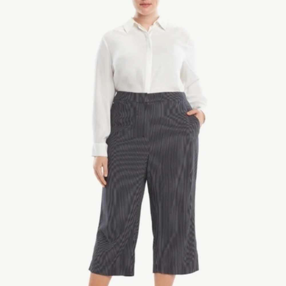 M.M. Lafleur Navy Pinstripe Crop Pants 8